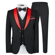 MAGE MALE Men's Slim Fit 3 Piece Suit One Button Solid Shawl Lapel Blazer Jacket Vest Pants Set